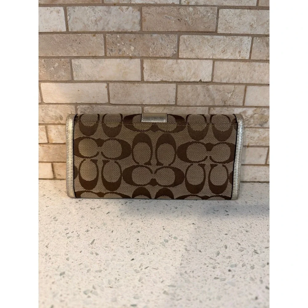 Coach Signature Slim Bifold Wallet Gold Leather Trim Envelope - Picture 2 of 4